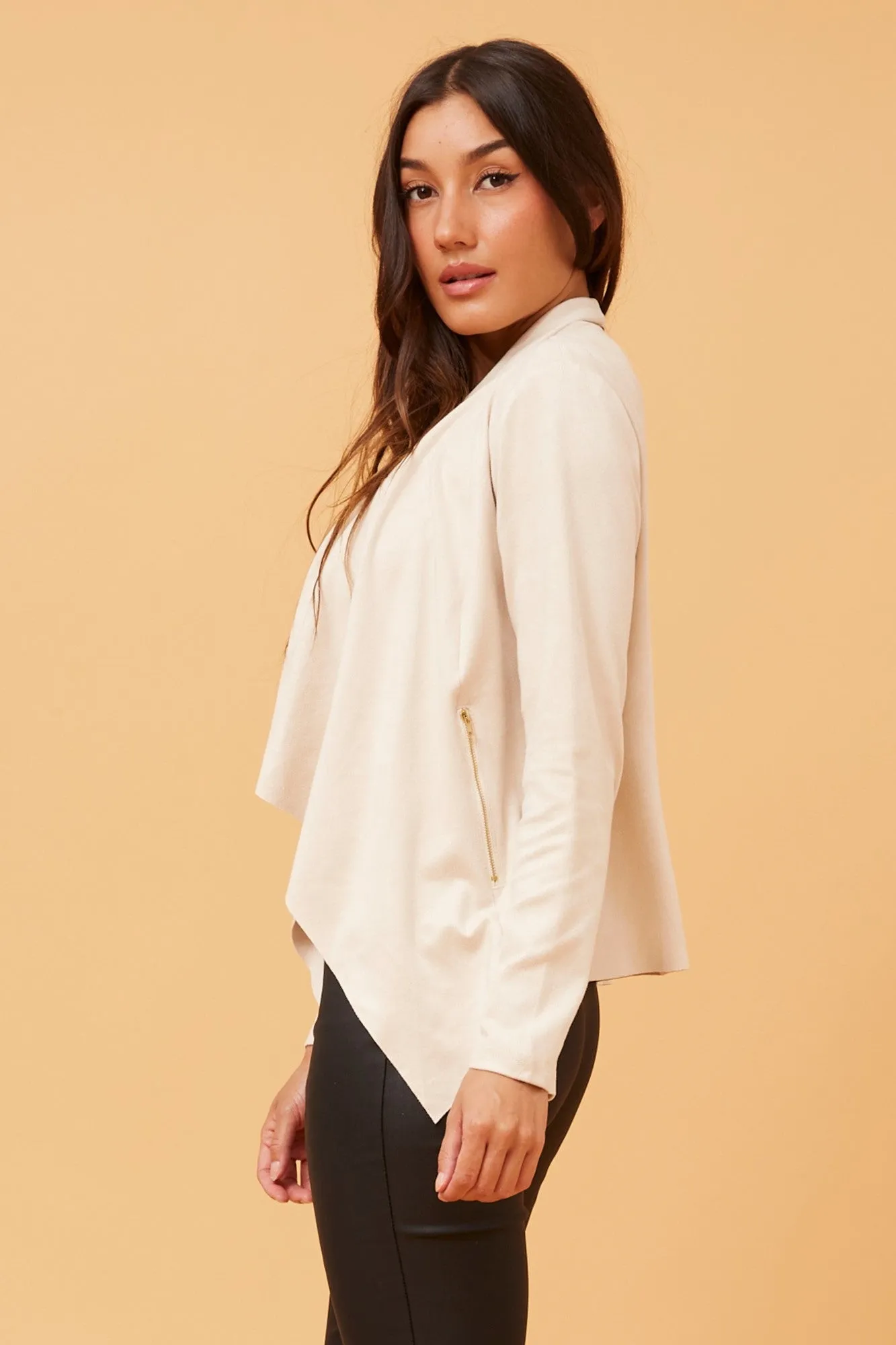 LENI FAUX SUEDE WATERFALL JACKET