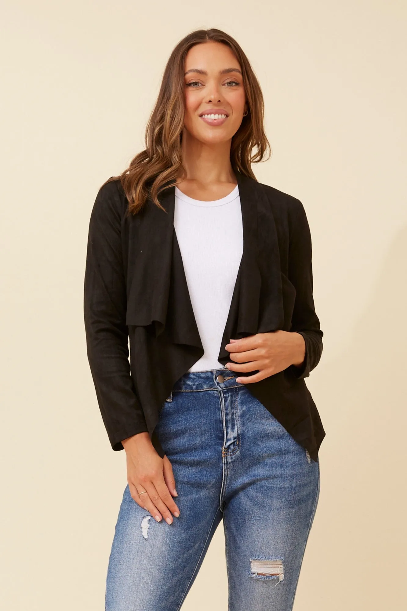 LENI FAUX SUEDE WATERFALL JACKET