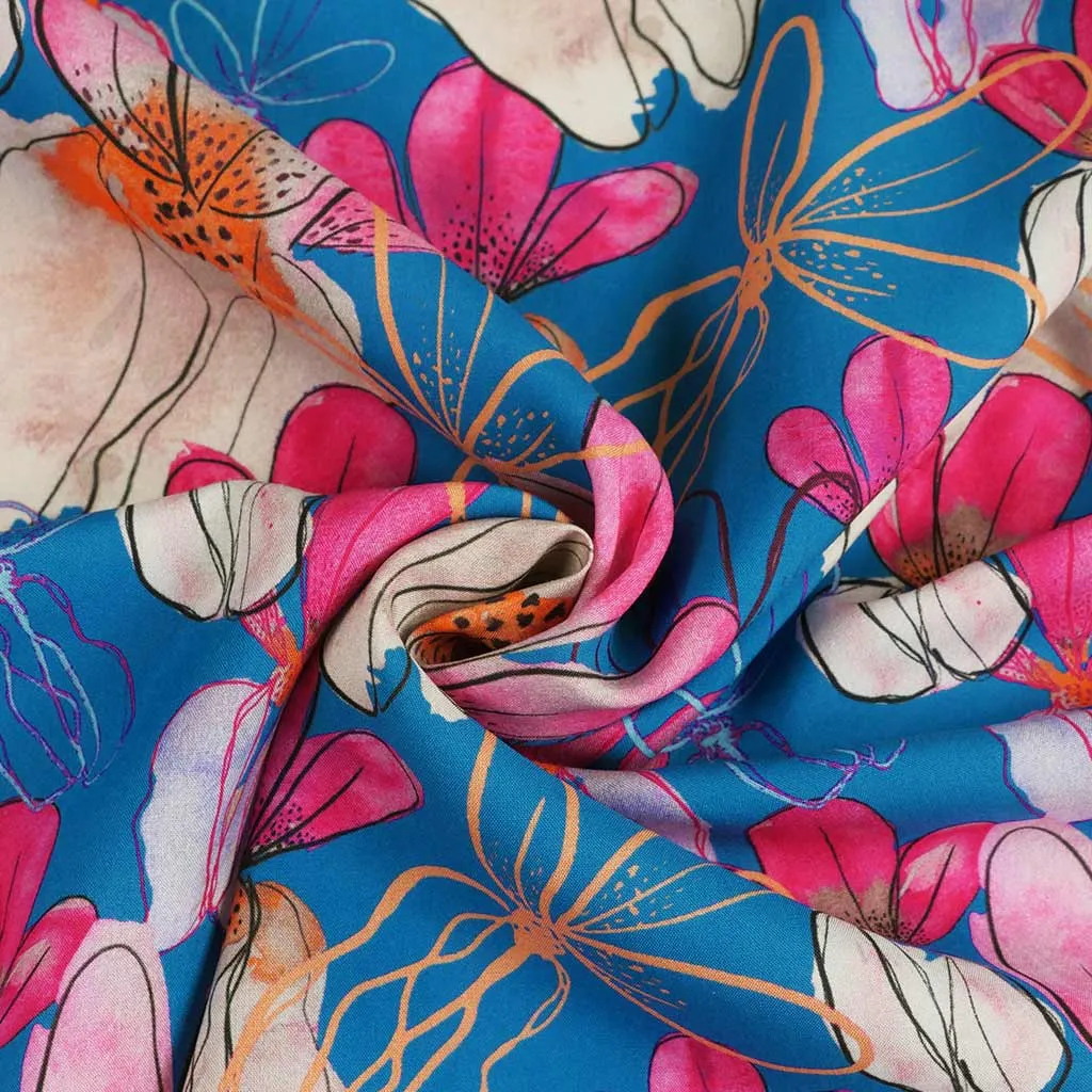Lenzing Ecovero - Cobalt Mr Beardy Viscose Woven Fabric by Nerida Hansen