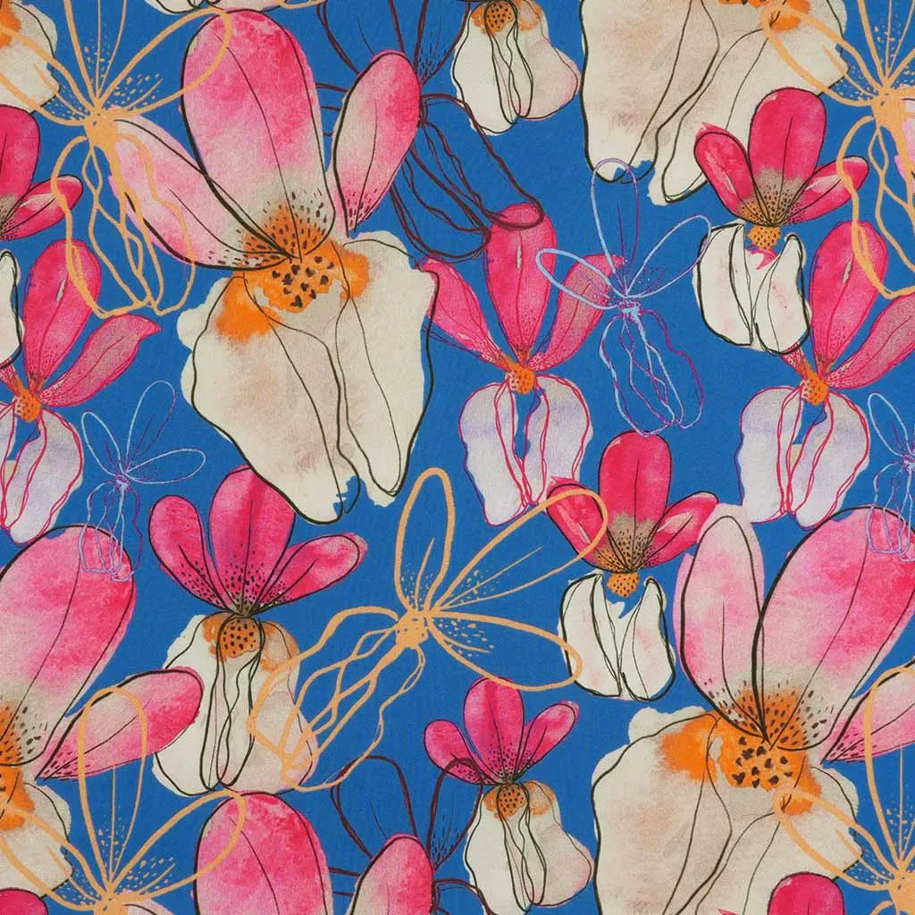 Lenzing Ecovero - Cobalt Mr Beardy Viscose Woven Fabric by Nerida Hansen