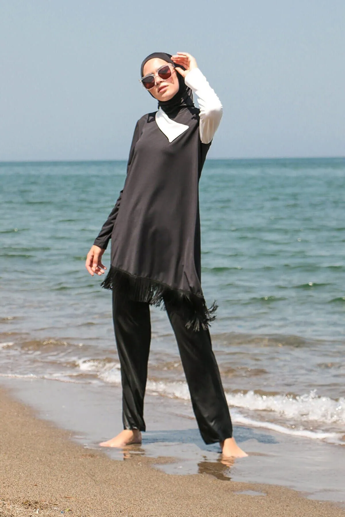 Lycra Black Burkini Modest Swimwear M2107