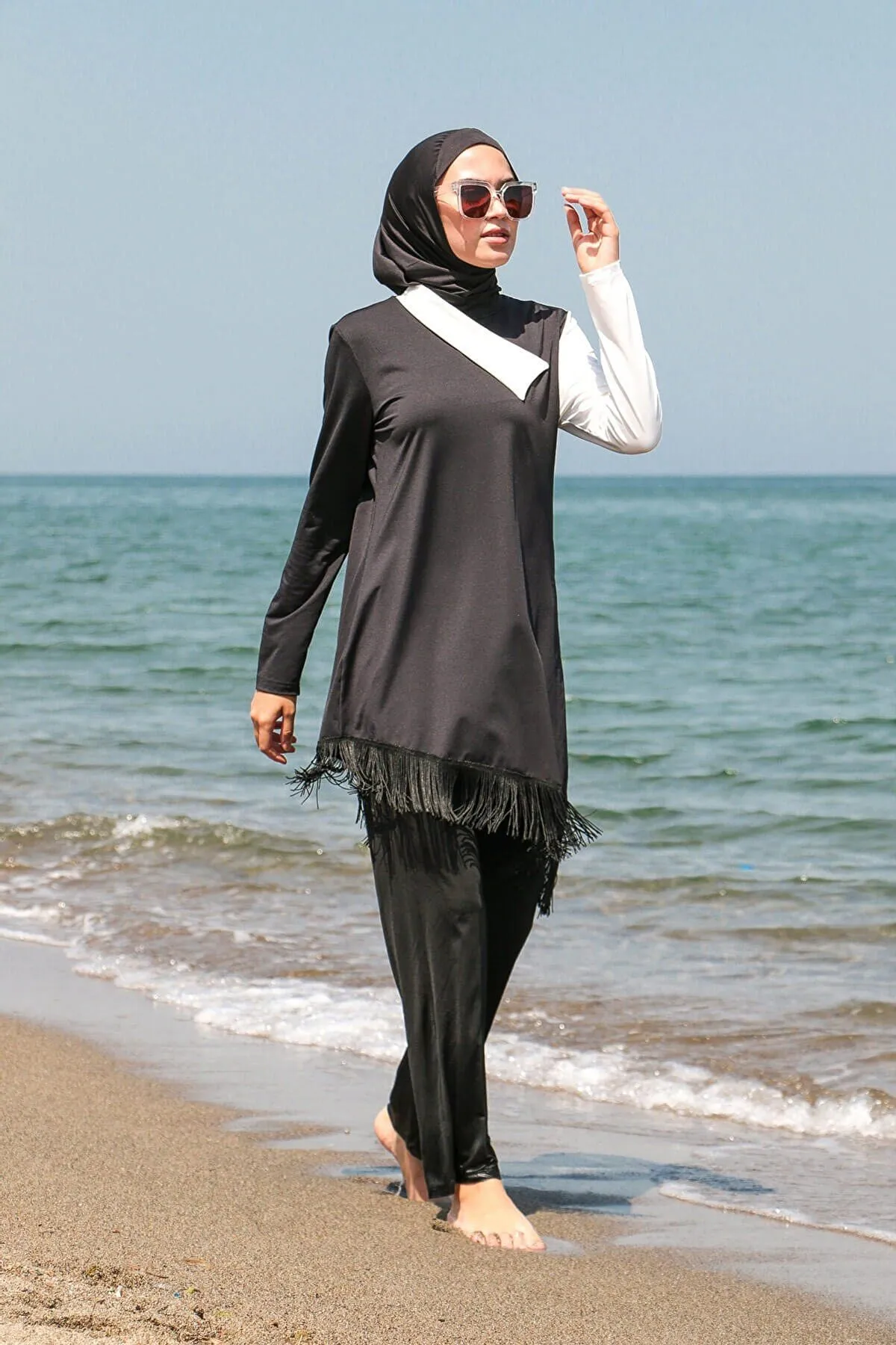 Lycra Black Burkini Modest Swimwear M2107