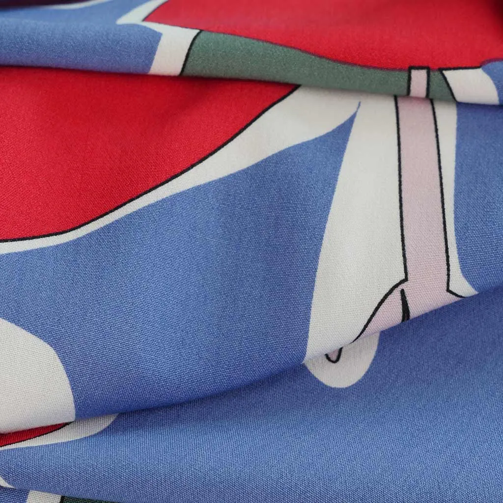 Madison - Blue Pop Flowers Viscose Crepe Woven Fabric