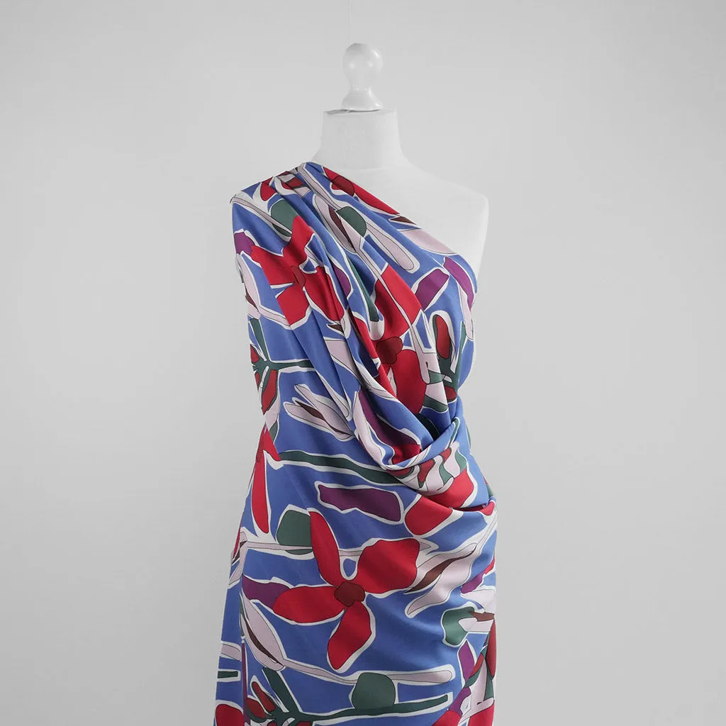 Madison - Blue Pop Flowers Viscose Crepe Woven Fabric