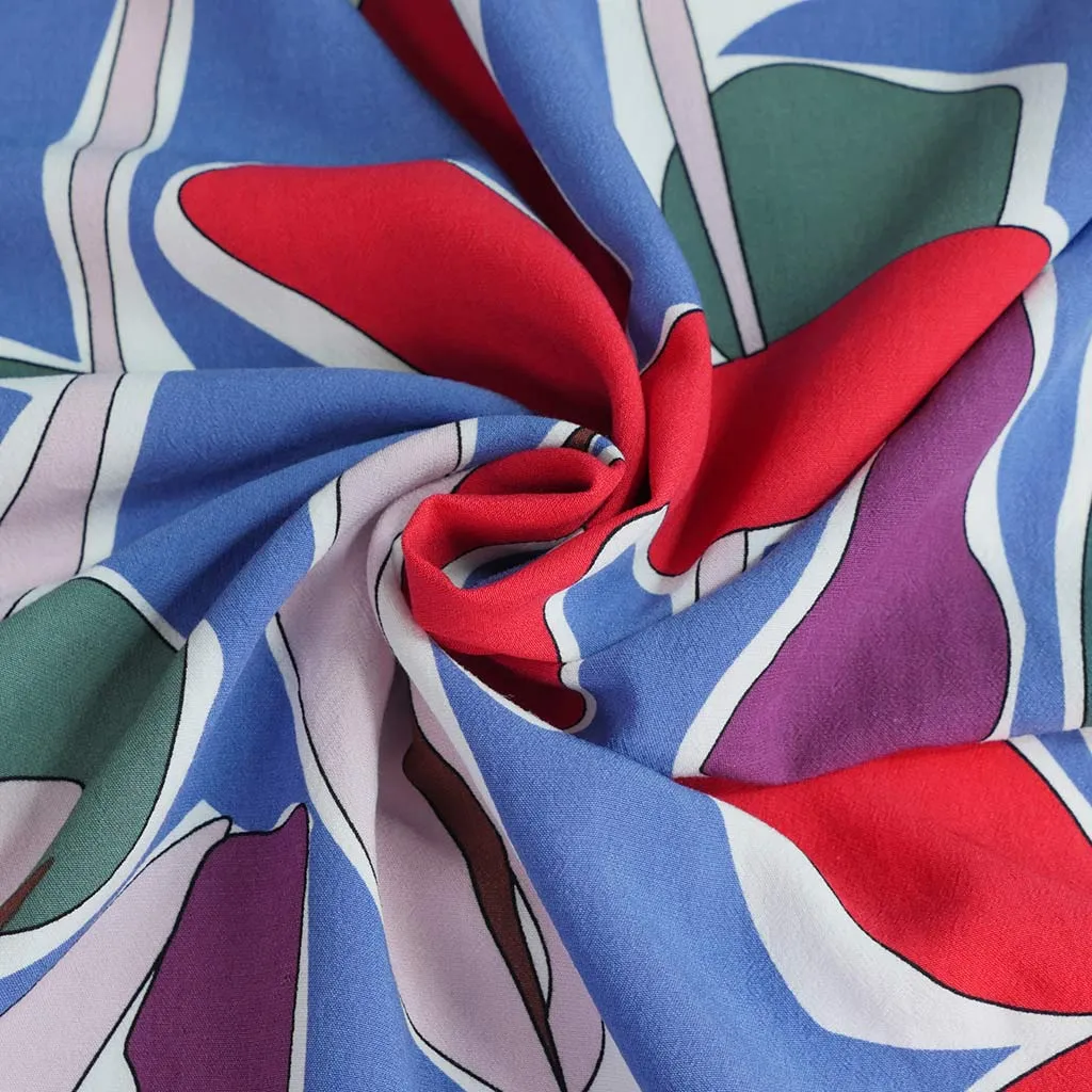 Madison - Blue Pop Flowers Viscose Crepe Woven Fabric