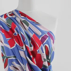 Madison - Blue Pop Flowers Viscose Crepe Woven Fabric