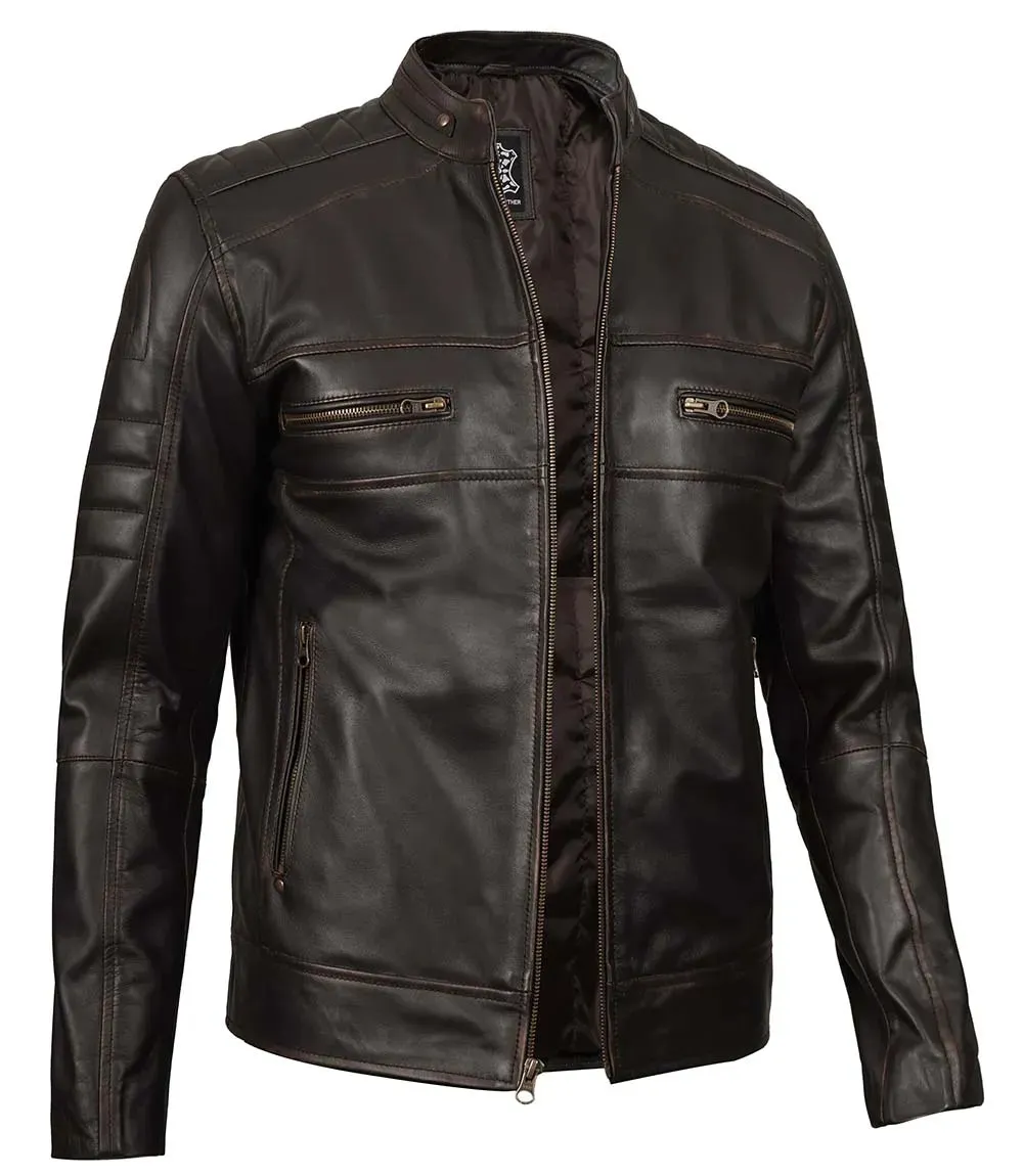 Men's Brown Rub Off Cafe Racer Leather Jacket
