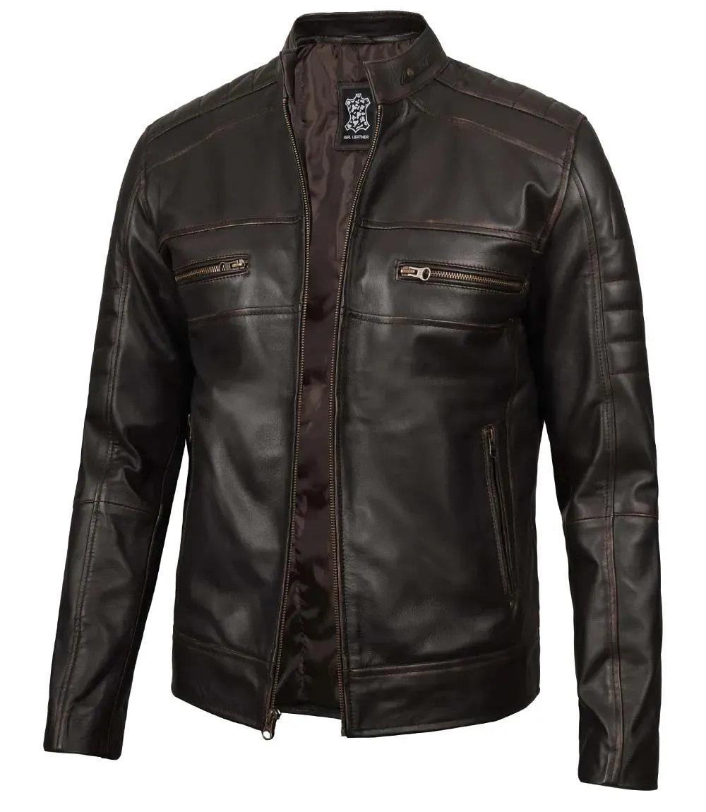Men's Brown Rub Off Cafe Racer Leather Jacket