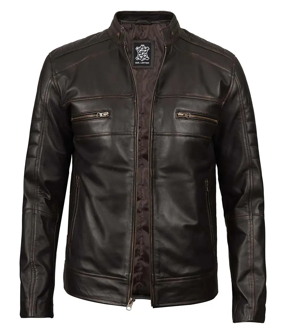 Men's Brown Rub Off Cafe Racer Leather Jacket