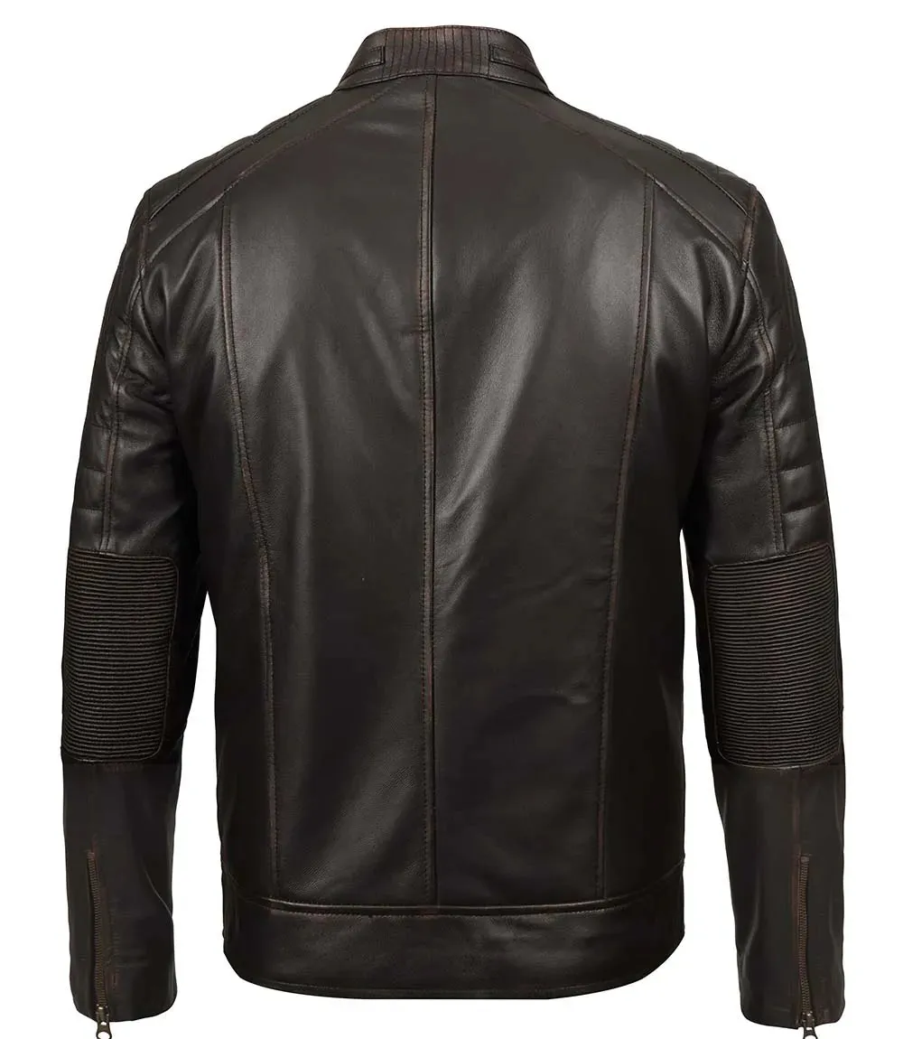 Men's Brown Rub Off Cafe Racer Leather Jacket