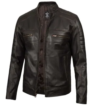 Men's Brown Rub Off Cafe Racer Leather Jacket