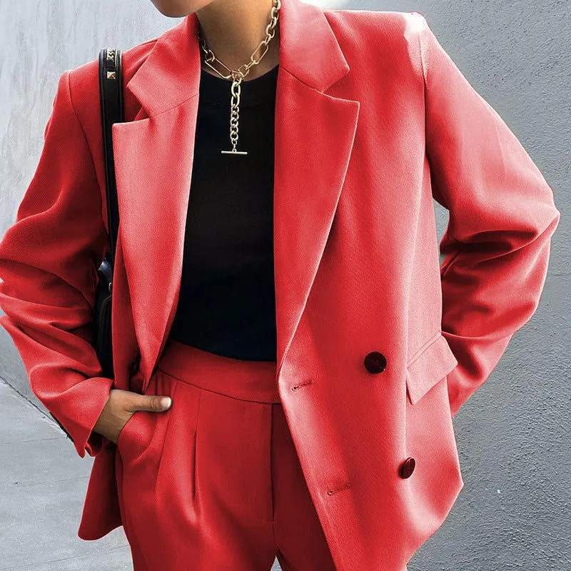 Modern Professional Button Collared Blazer and Pants Suits