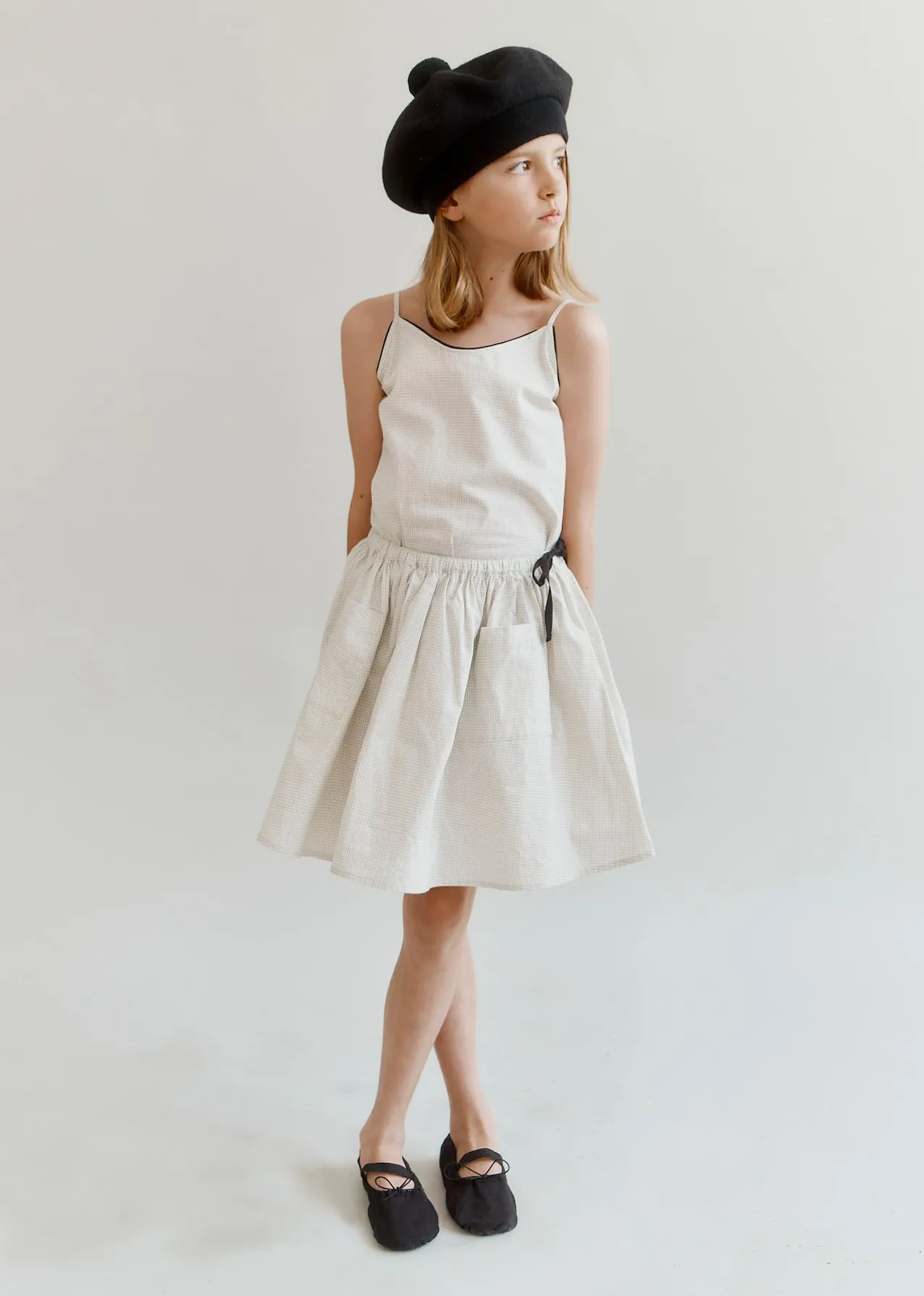 MYLA GIRL'S SKIRT - OFF-WHITE / BLACK MICRO-CHECK