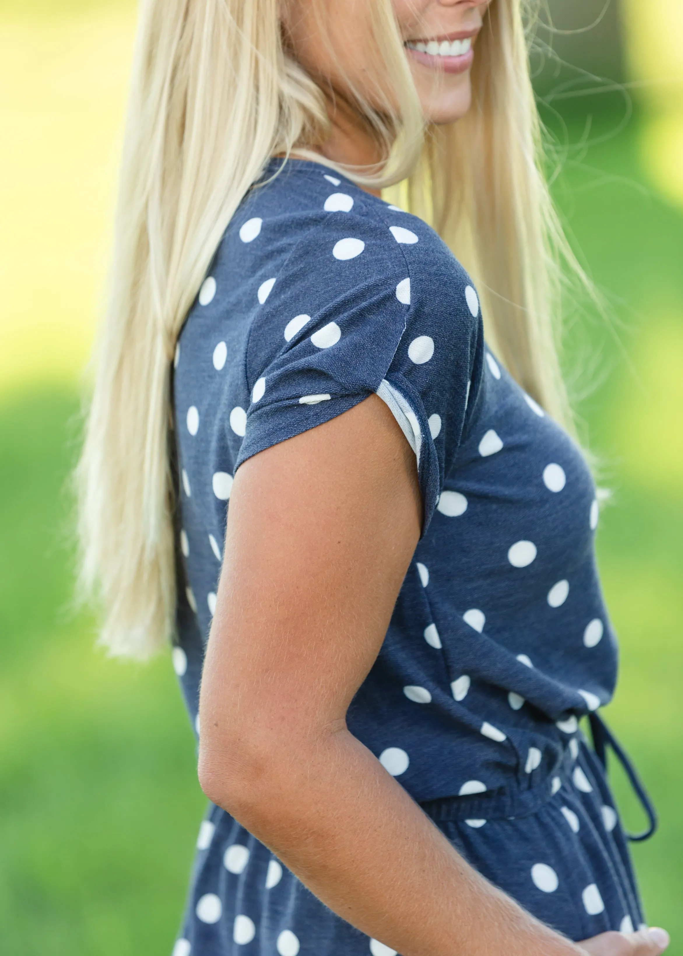 Navy French Terry Polka Dot Midi Dress - FINAL SALE
