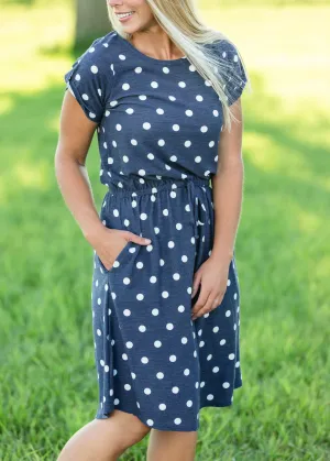 Navy French Terry Polka Dot Midi Dress - FINAL SALE