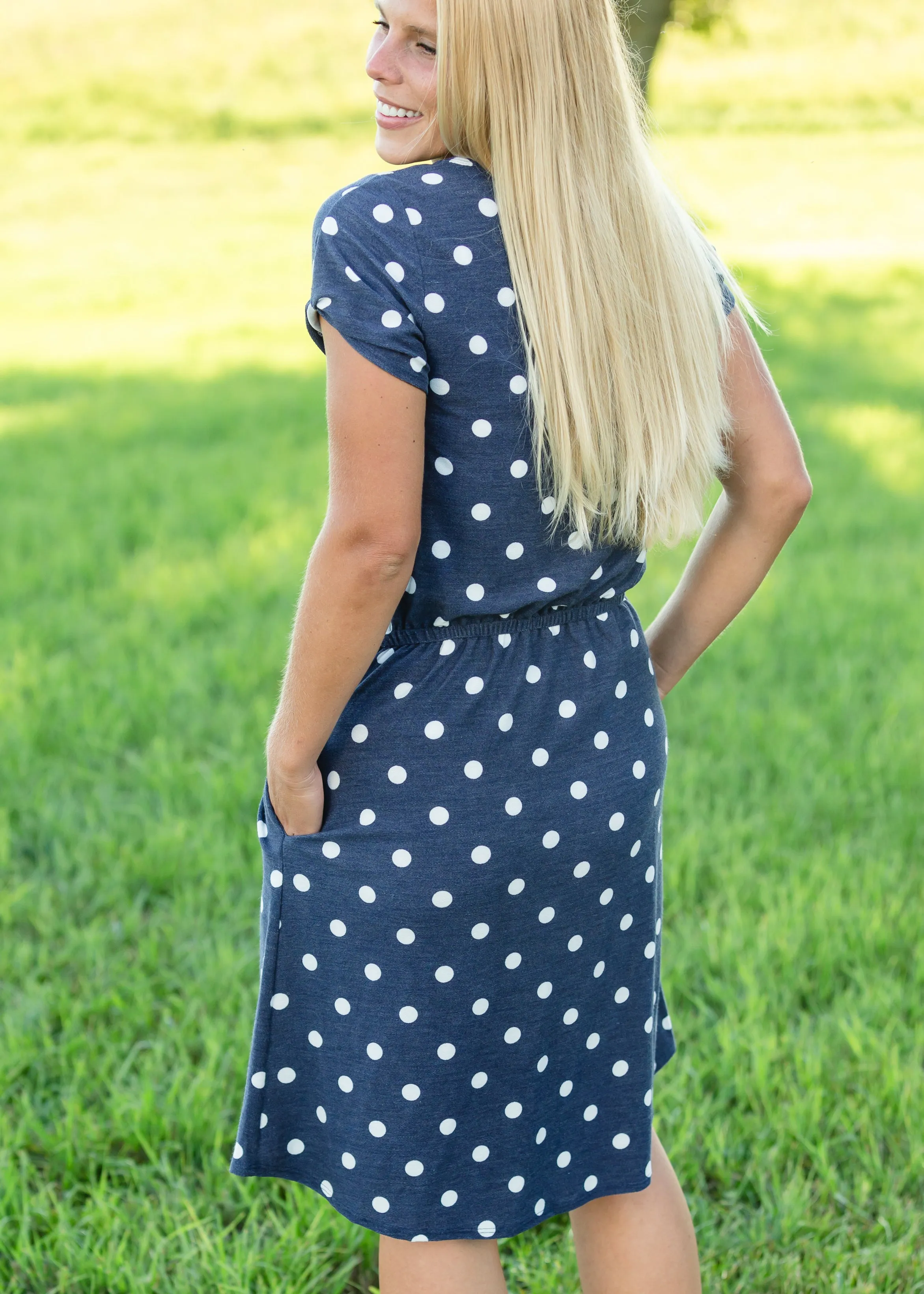 Navy French Terry Polka Dot Midi Dress - FINAL SALE