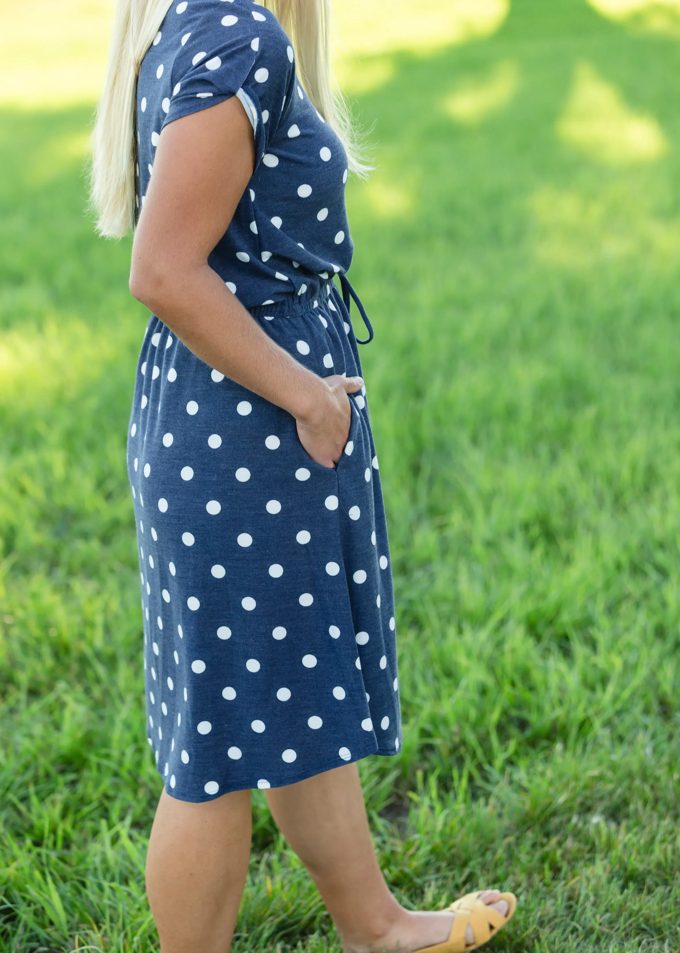 Navy French Terry Polka Dot Midi Dress - FINAL SALE