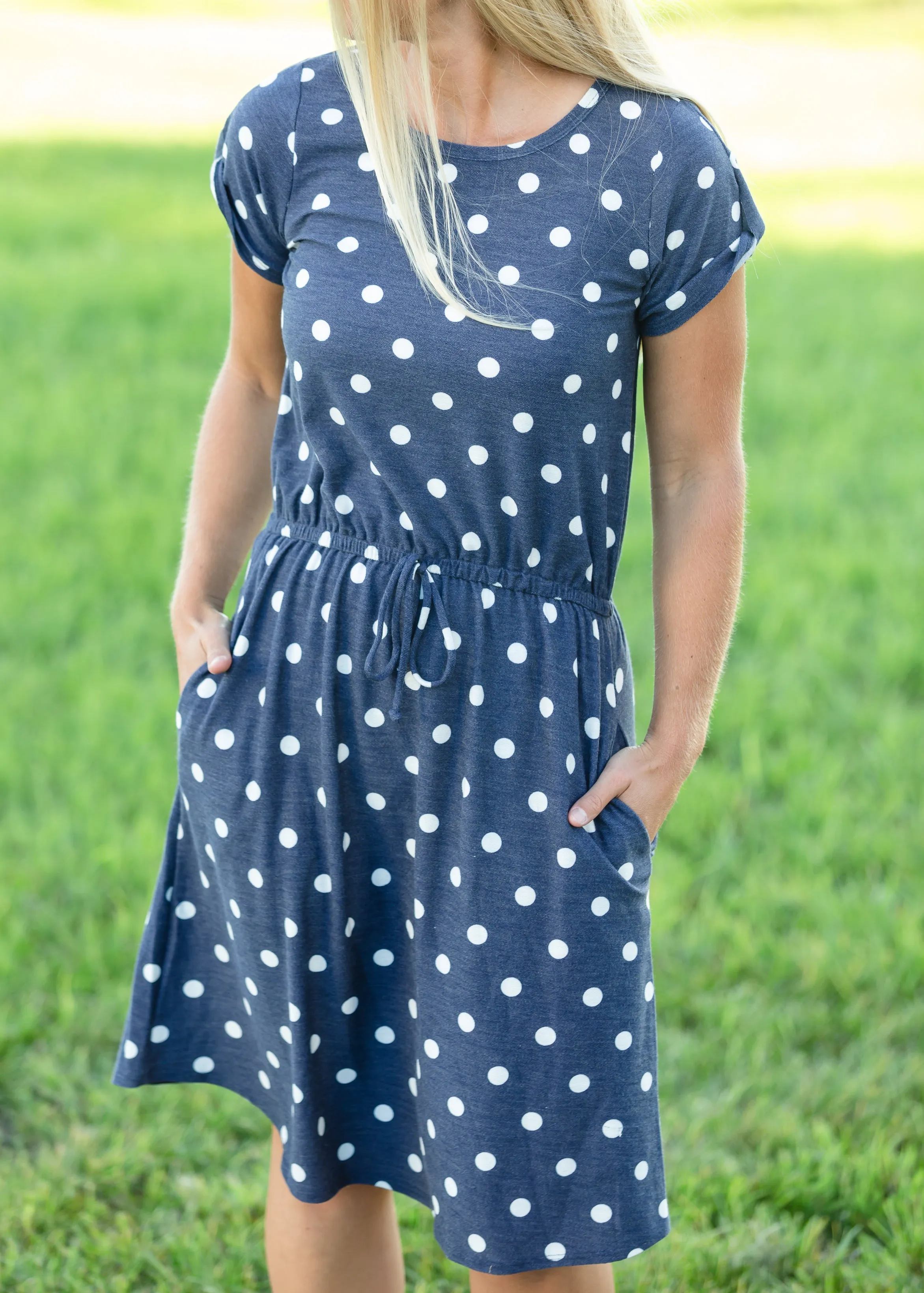 Navy French Terry Polka Dot Midi Dress - FINAL SALE