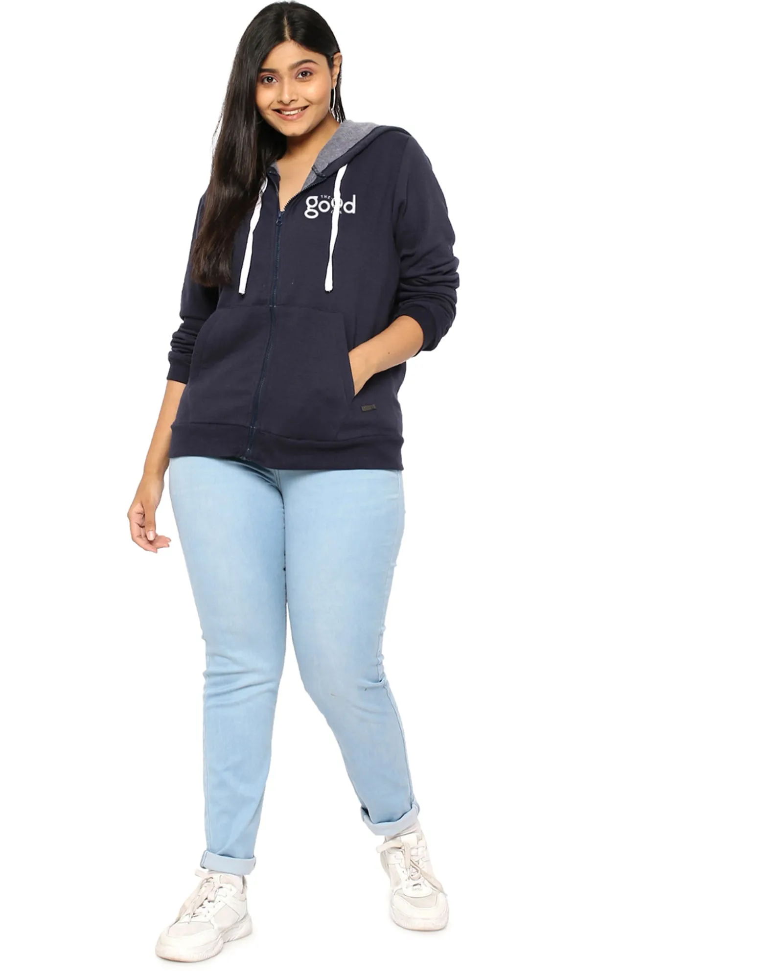 Navy "The Good Life" Front Zipper Sweatshirt | Navy
