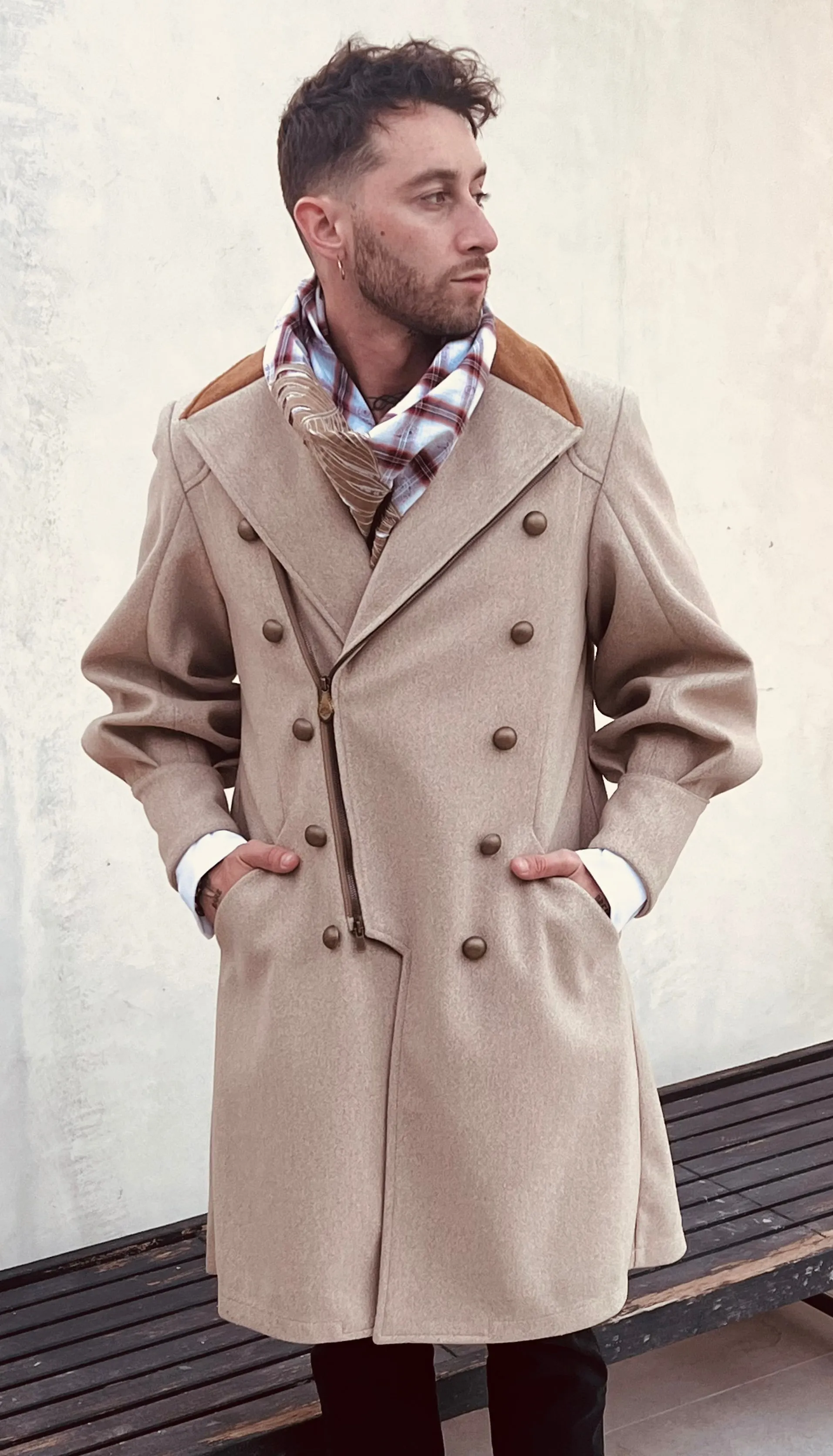 OBELISK - "NAPOLEON"  Melton Coat in Beige