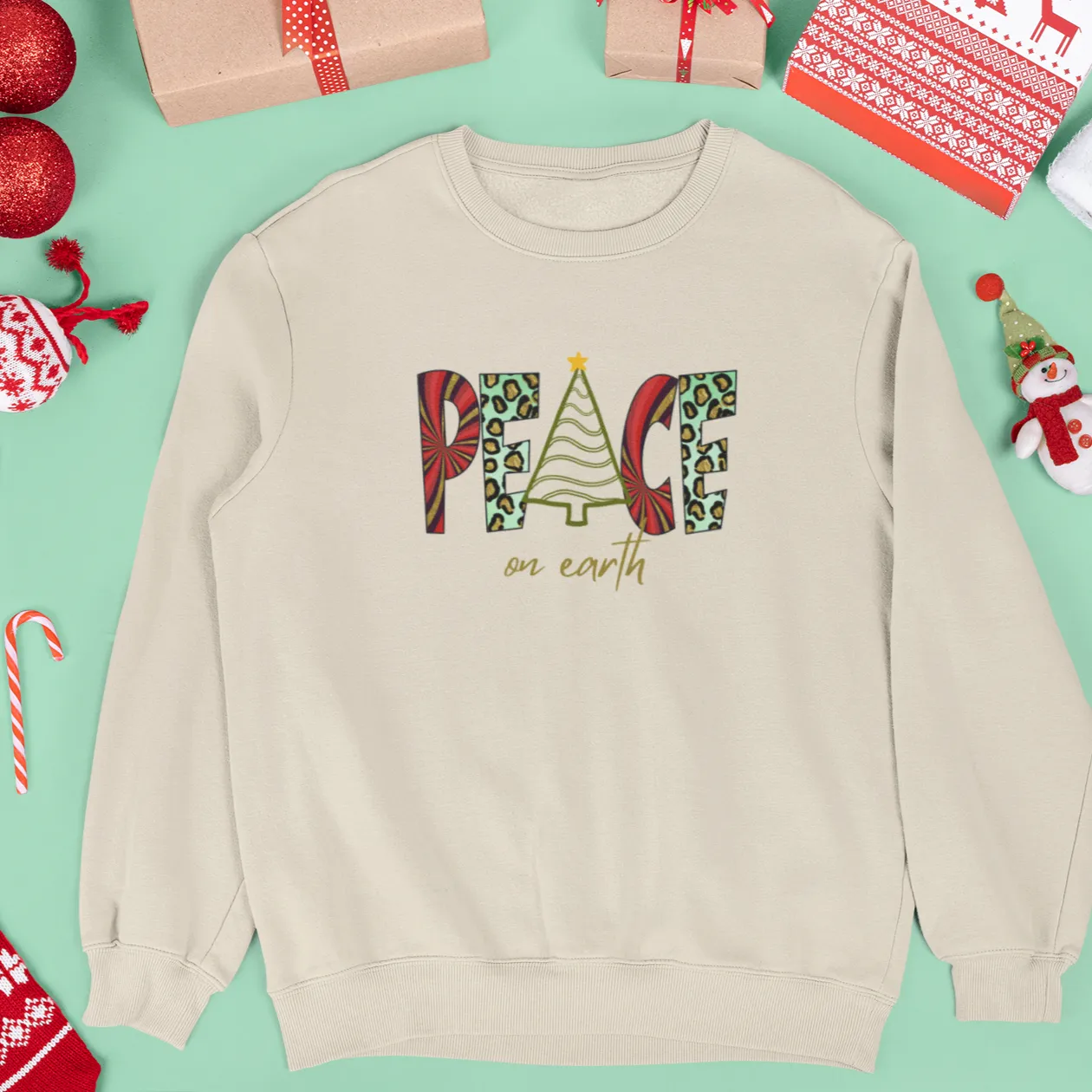 Peace On Earth, Christmas Sweatshirt, Womens Christmas Sweatshirt, Christmas Sweatshirts for Women, Christmas Women,Merry Christmas Sweatsh
