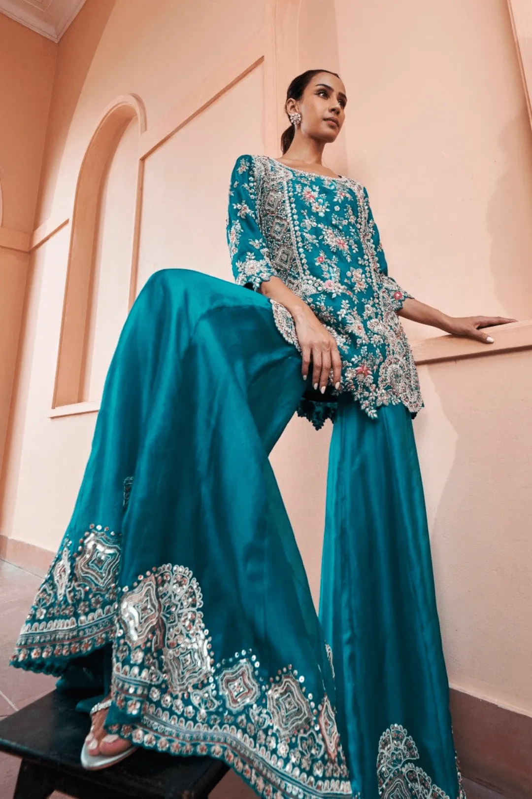 Pine Embroided Sharara