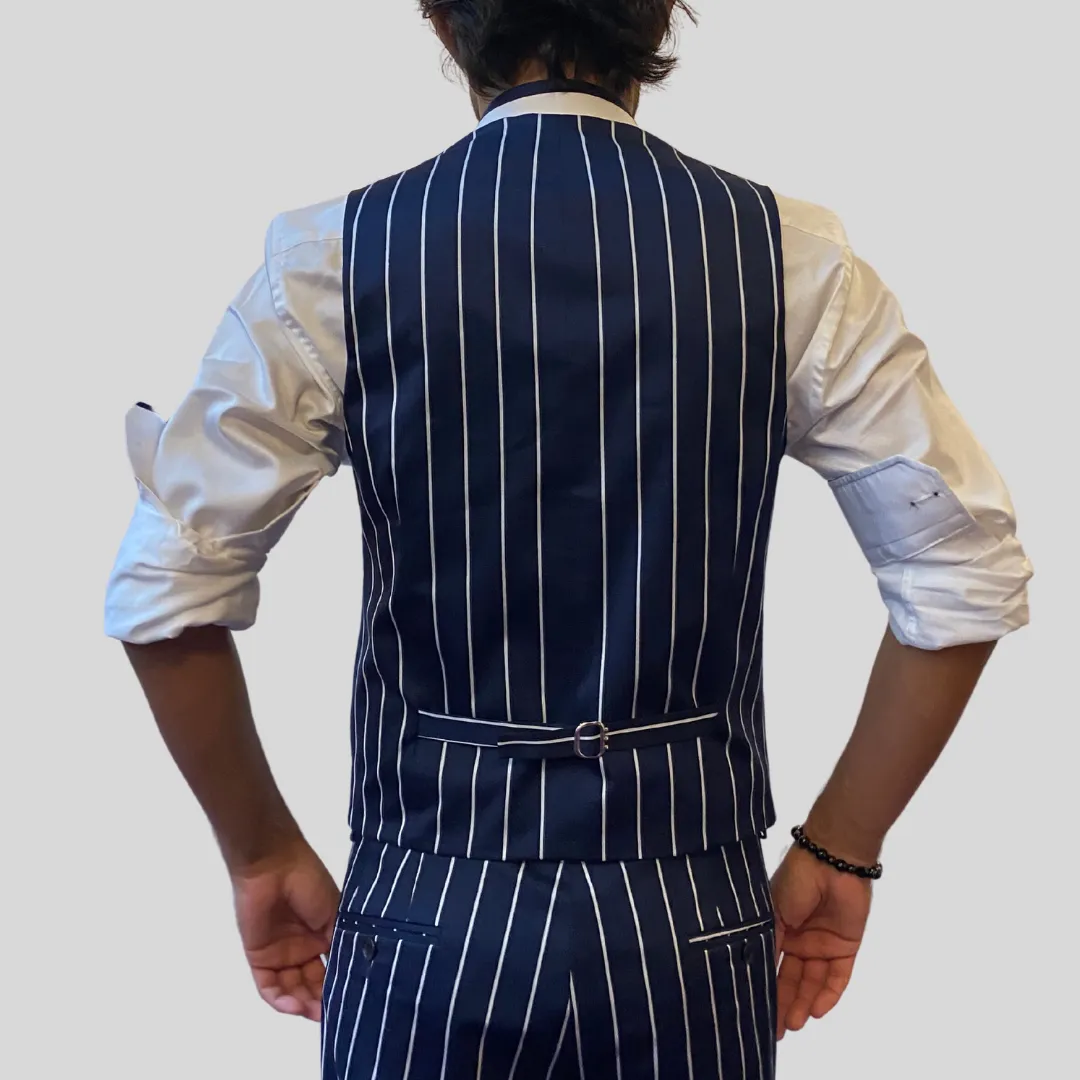 Pinstripe Stretch Cotton Vest - Navy