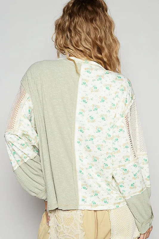 POL Floral Femininity Top- Sage/Ivory