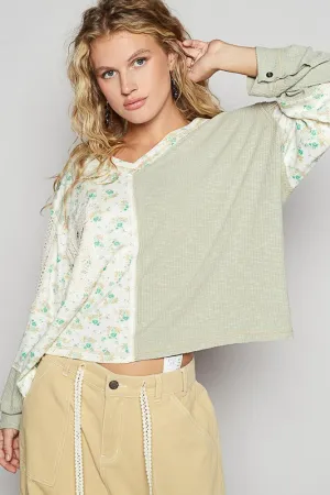 POL Floral Femininity Top- Sage/Ivory