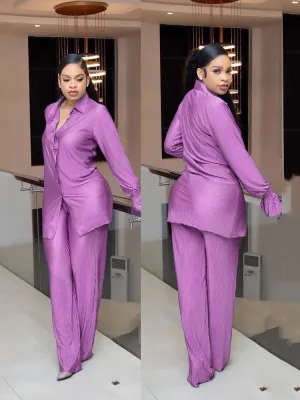 Professional 2Pcs Silky Mesh Shirt & Pants Suits