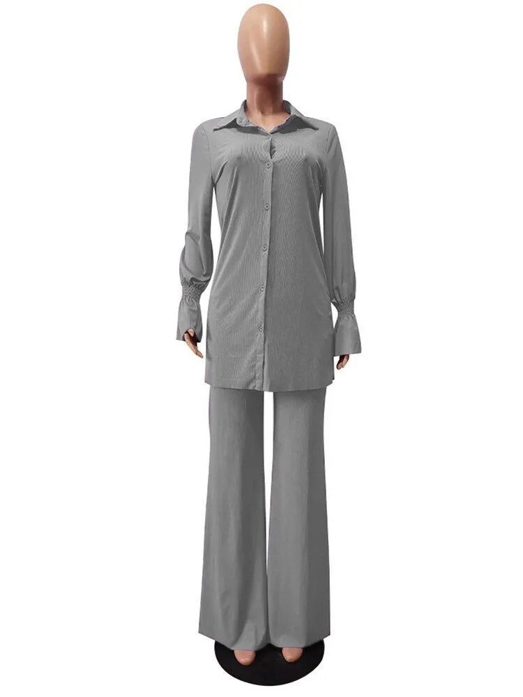 Professional 2Pcs Silky Mesh Shirt & Pants Suits