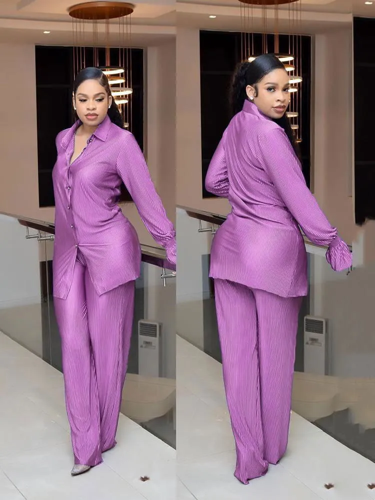 Professional 2Pcs Silky Mesh Shirt & Pants Suits