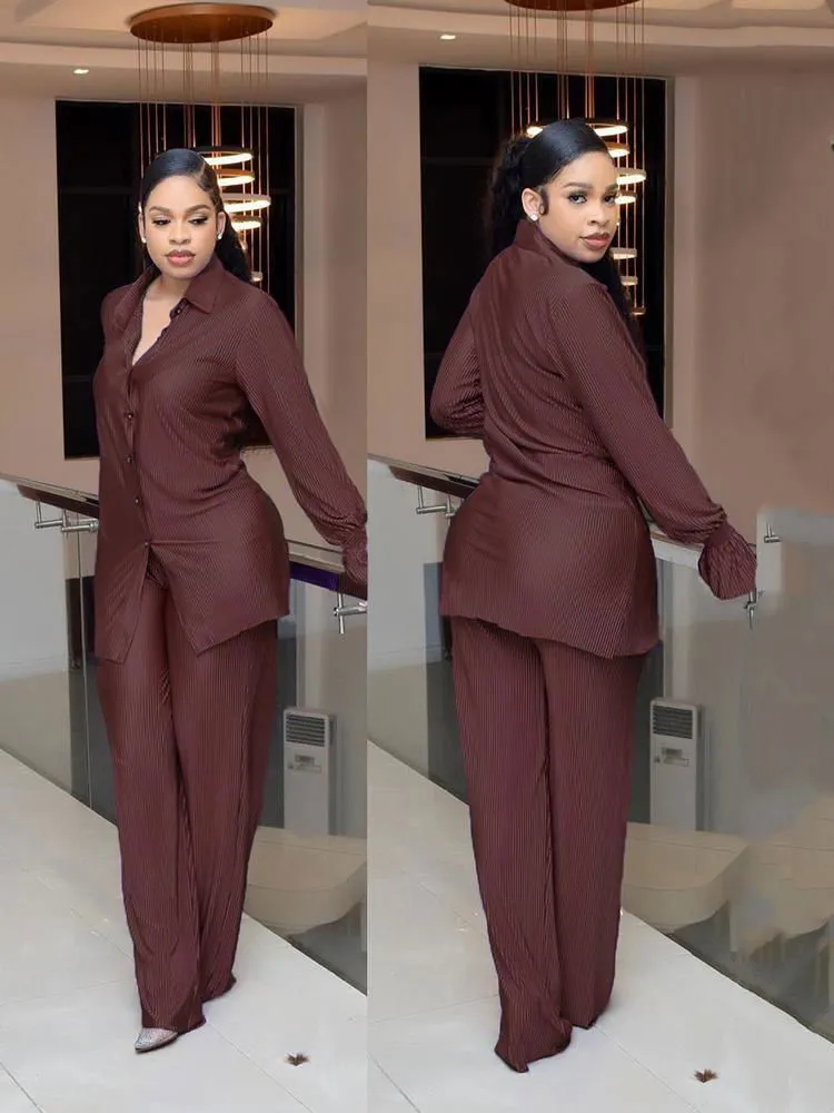Professional 2Pcs Silky Mesh Shirt & Pants Suits