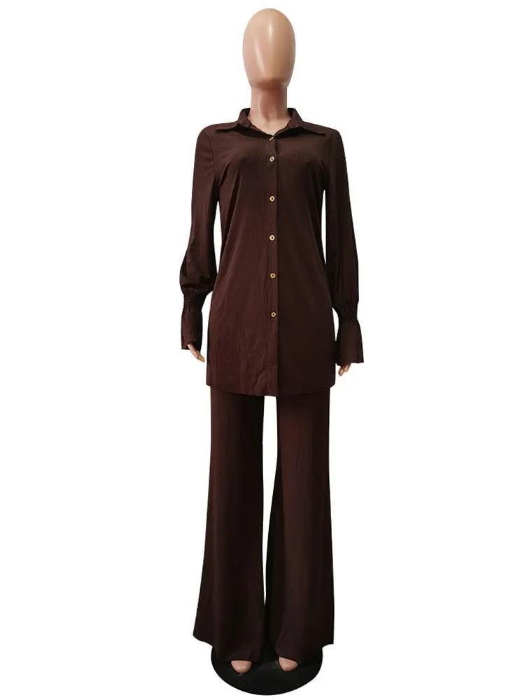 Professional 2Pcs Silky Mesh Shirt & Pants Suits