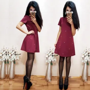 Pure Color Scoop Half Sleeves Short Lovely Dress