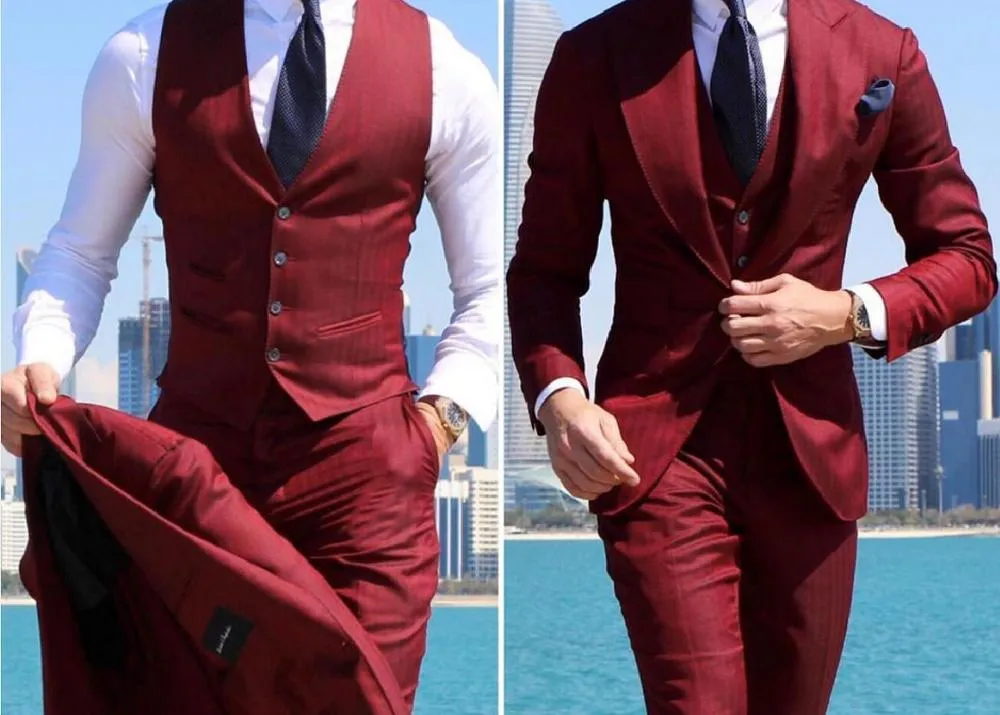 Riolio Classy Wedding  Suits Slim Fit Groom Wear Men's Tuxedo Groomsmen Suit Male Cheap Formal Business  (Jacket Vest Pants）
