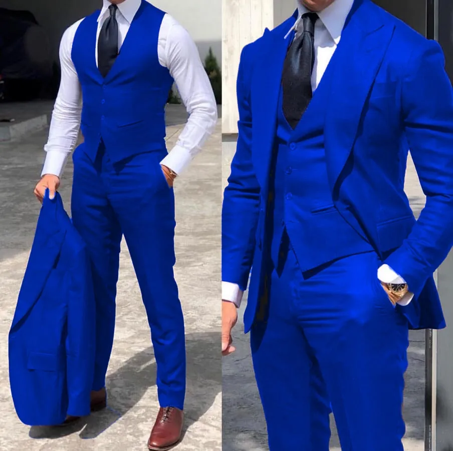 Riolio Classy Wedding  Suits Slim Fit Groom Wear Men's Tuxedo Groomsmen Suit Male Cheap Formal Business  (Jacket Vest Pants）