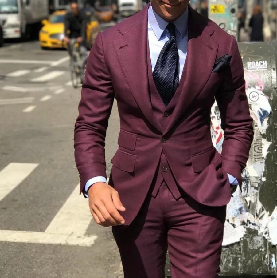 Riolio Classy Wedding  Suits Slim Fit Groom Wear Men's Tuxedo Groomsmen Suit Male Cheap Formal Business  (Jacket Vest Pants）