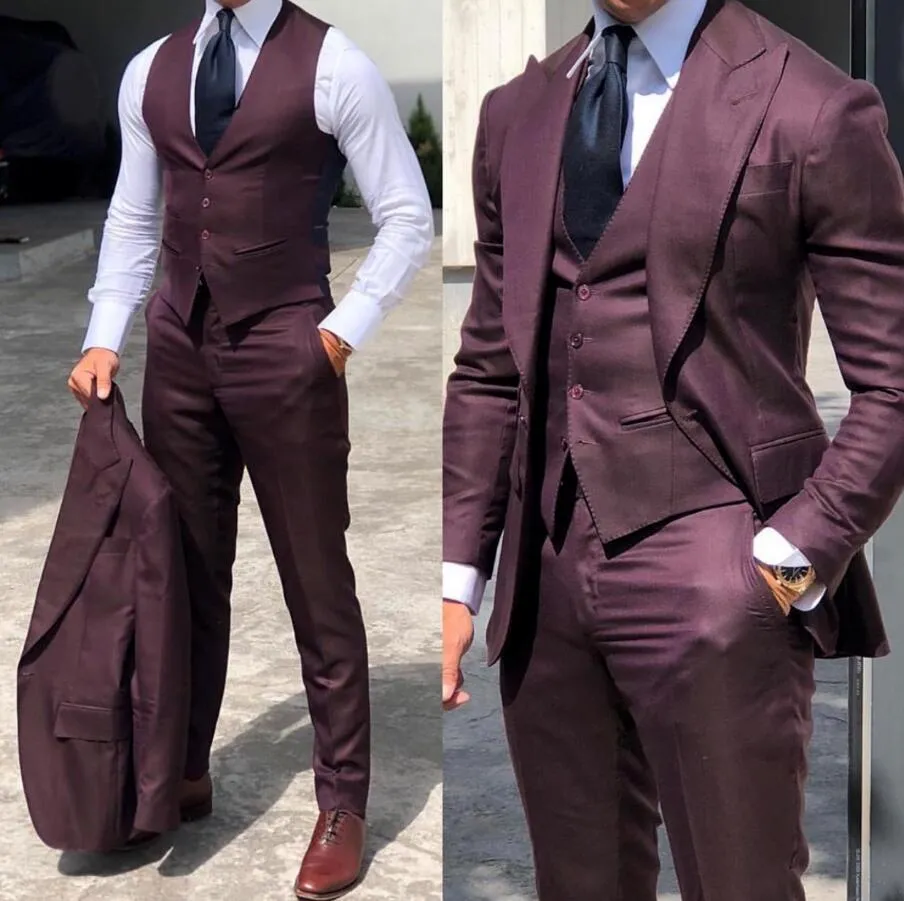 Riolio Classy Wedding  Suits Slim Fit Groom Wear Men's Tuxedo Groomsmen Suit Male Cheap Formal Business  (Jacket Vest Pants）