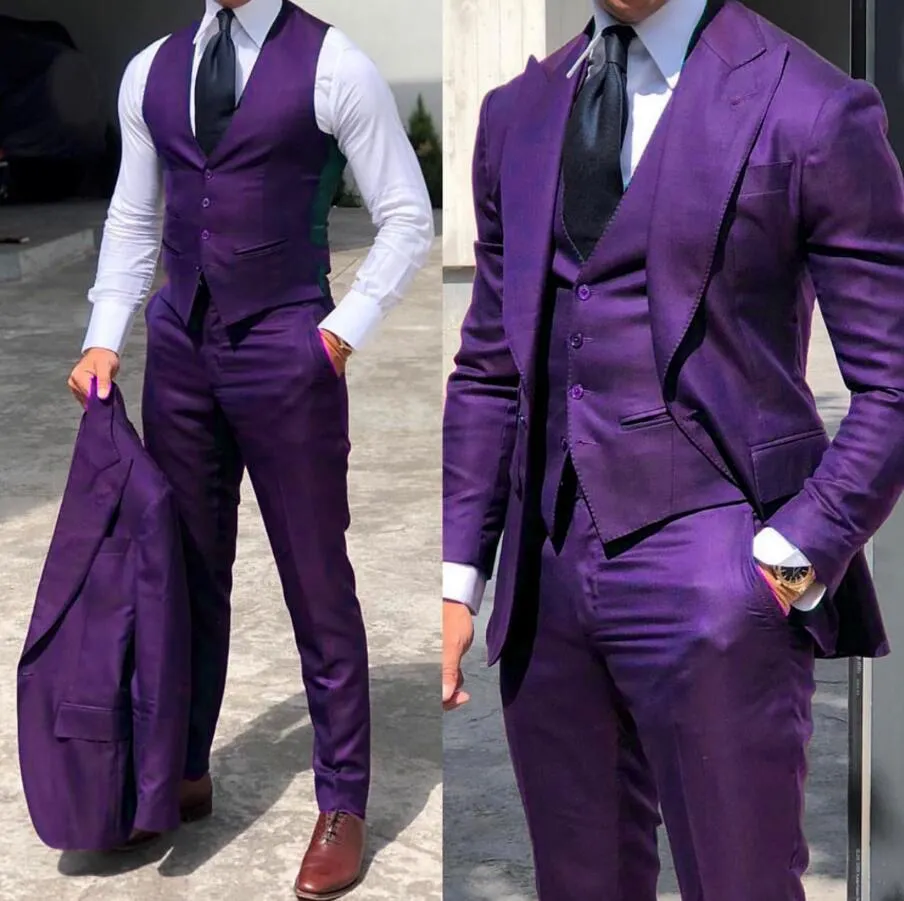 Riolio Classy Wedding  Suits Slim Fit Groom Wear Men's Tuxedo Groomsmen Suit Male Cheap Formal Business  (Jacket Vest Pants）