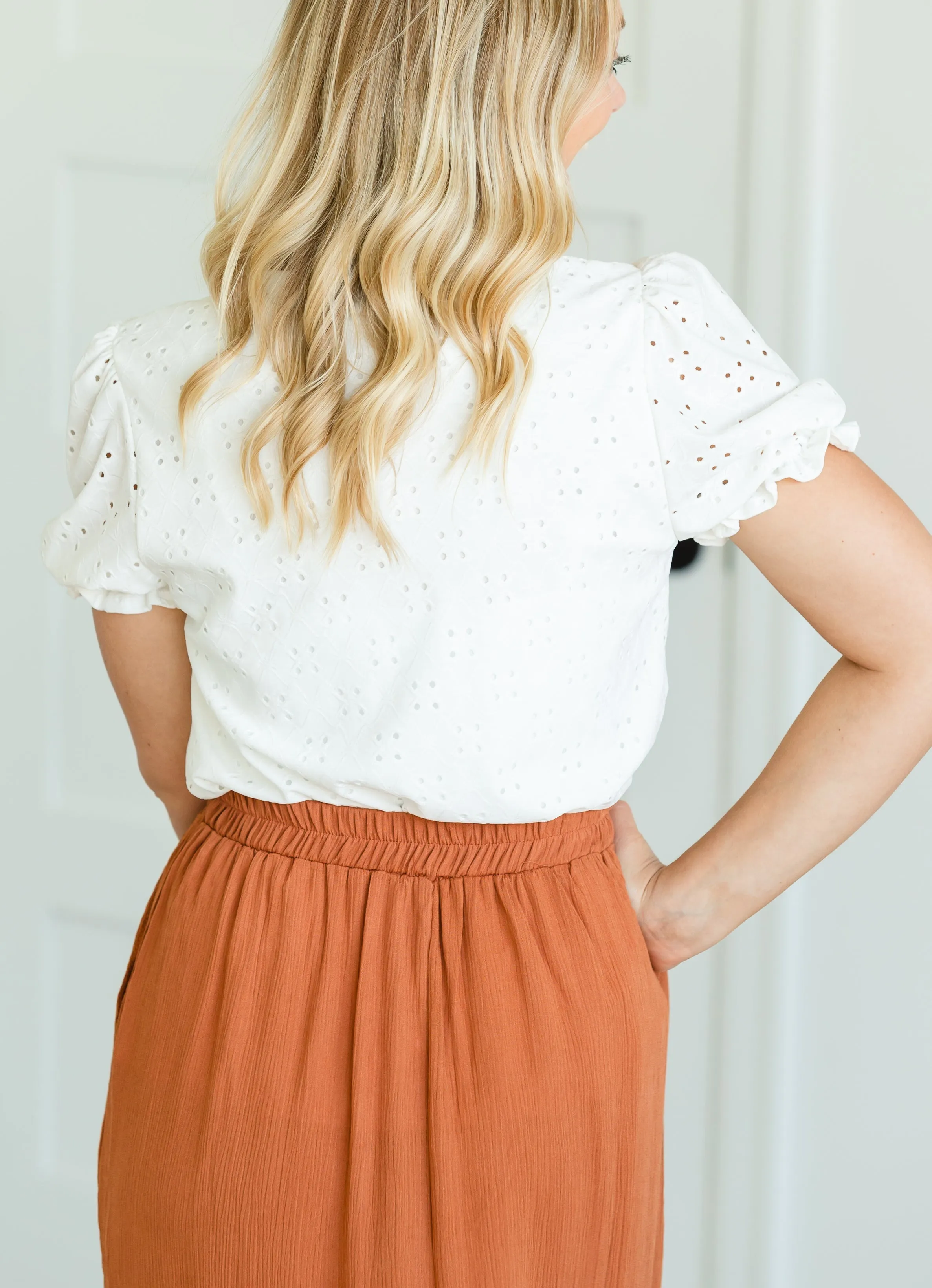 Rust Ruffle Hem Stretch Waist Maxi Skirt