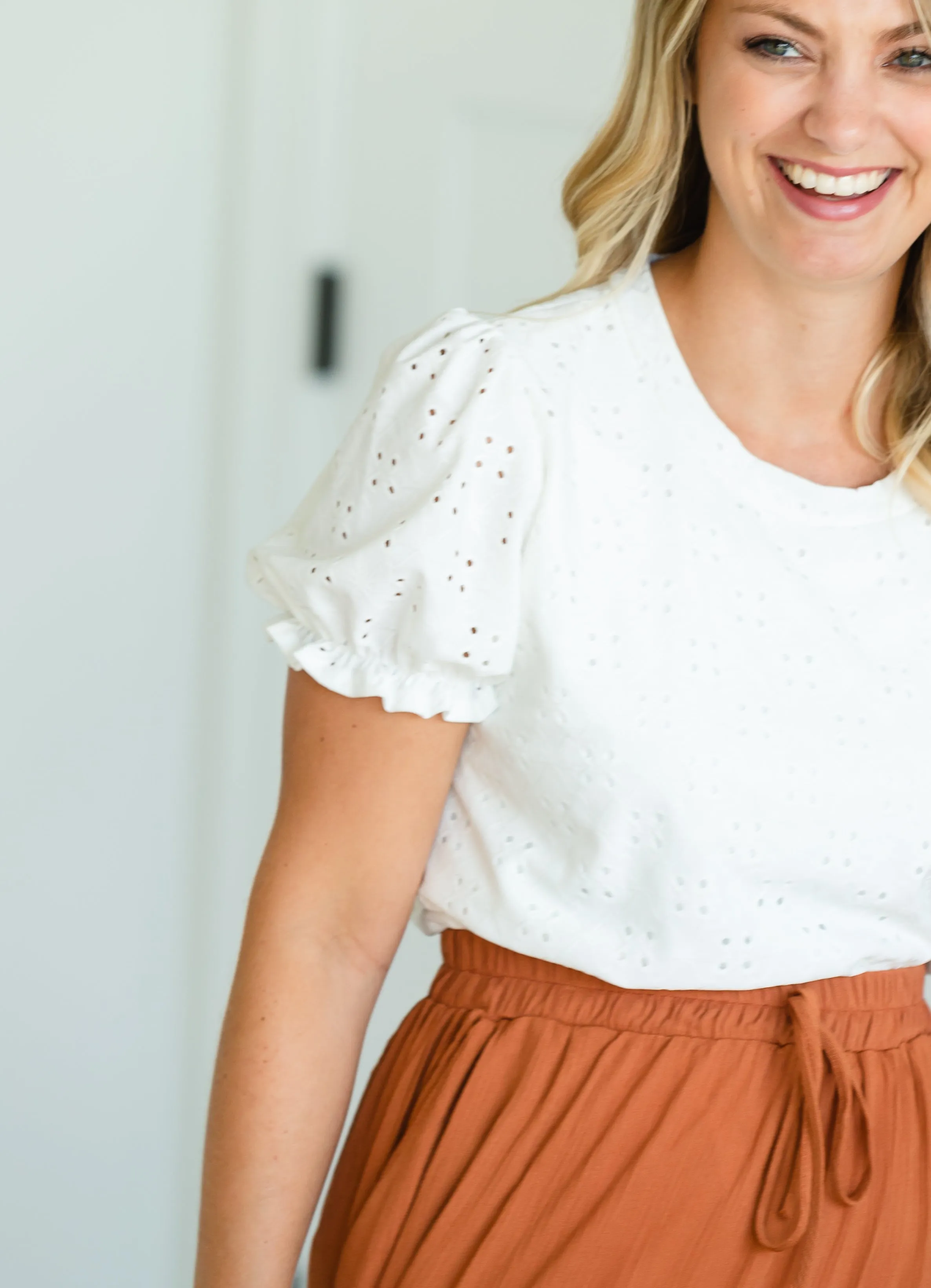 Rust Ruffle Hem Stretch Waist Maxi Skirt
