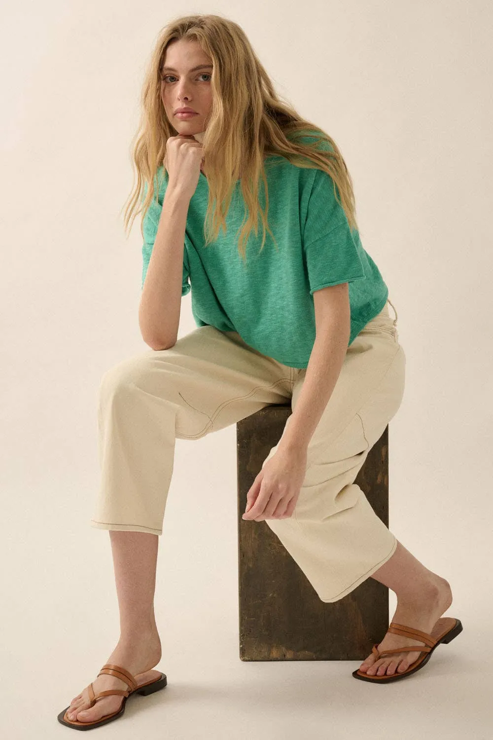 Short-Sleeve Lightweight Knit Sweater