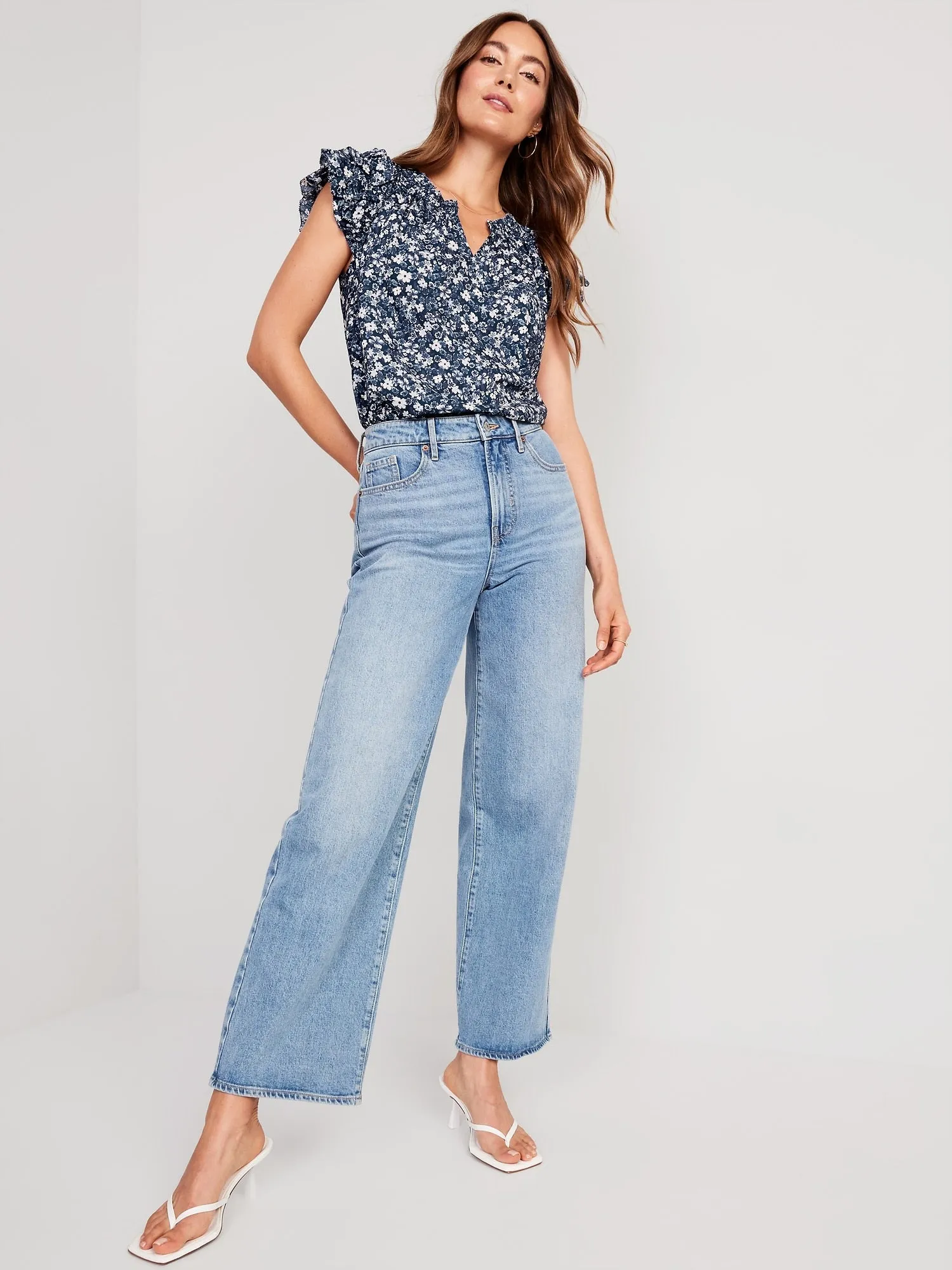 Sleeveless Ruffle-Trim Smocked Top for Women