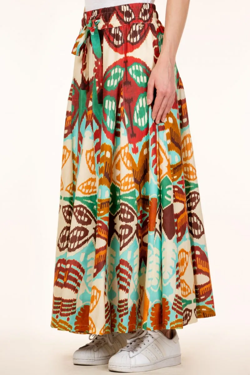 Souvenir Multicolor Flared Printed Long Skirt Multicolor