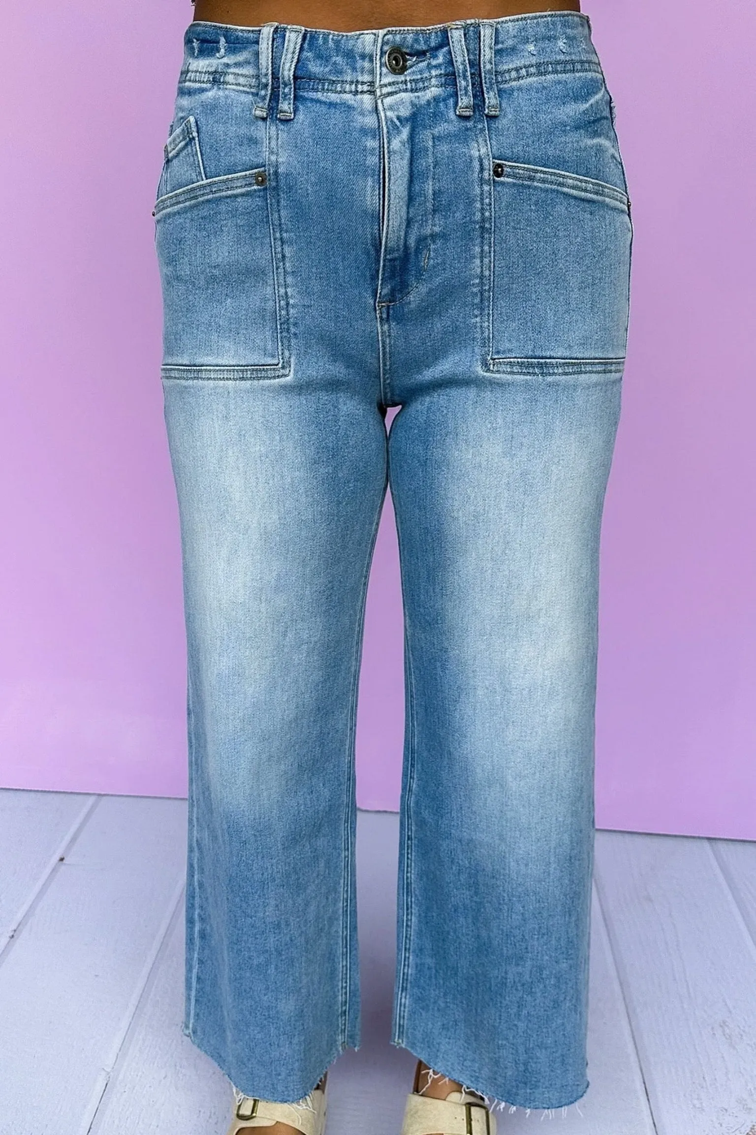 Super High Rise Utility Pocket Wide Leg Crop Mica Jeans