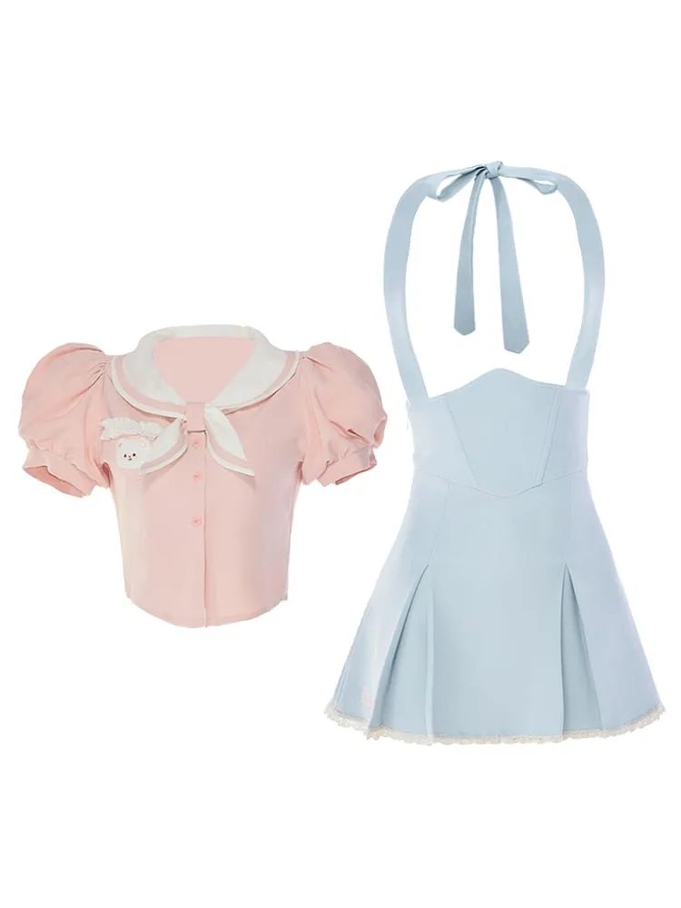 Sweet Girl Two Piece Set Blue Pink