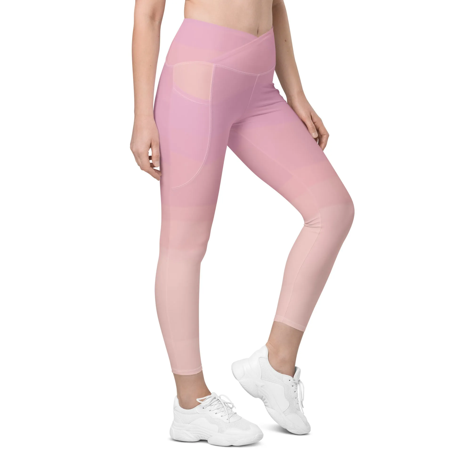 Tri-Color Pink Crossover leggings with pockets, lioness-love