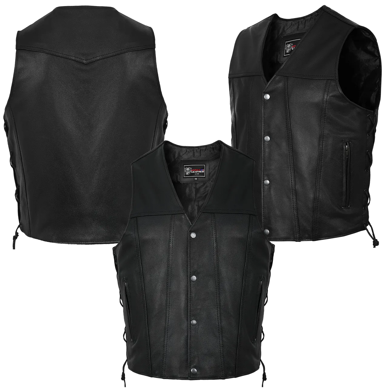 Vance Leather Gambler Style Premium Cowhide Leather Vest