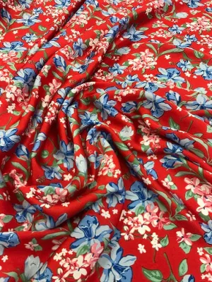 Viscose Mix Satin Print- Red Floral